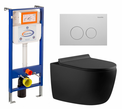 Комплект 3 в 1 инсталляция Enio Aquanika + Унитаз подвесной Aquanet Cetus-BW 287008 + кнопка белая круглая