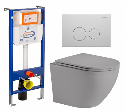 Комплект 3 в 1 инсталляция Enio Aquanika + Унитаз подвесной Weltwasser WW Merzbach 043 MT-GR + кнопка белая круглая