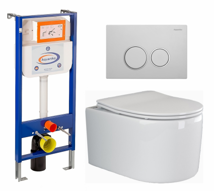 Комплект 3 в 1 инсталляция Enio Aquanika + Унитаз подвесной Ceramica Nova Moments CN3003 + кнопка белая хром круглая