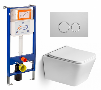 Комплект 3 в 1 инсталляция Enio Aquanika + Унитаз подвесной SantiLine SL-5007 + кнопка белая хром круглая