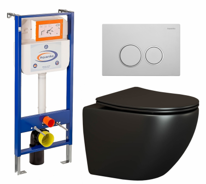 Комплект 3 в 1 инсталляция Enio Aquanika + Унитаз подвесной Ceramica Nova Metropol CN4002MB + кнопка белая хром круглая