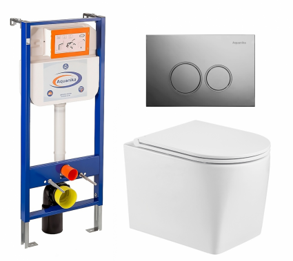 Комплект 3 в 1 инсталляция Enio Aquanika + Унитаз подвесной WeltWasser Nesenbach 004 GL-WT + кнопка хром круглая