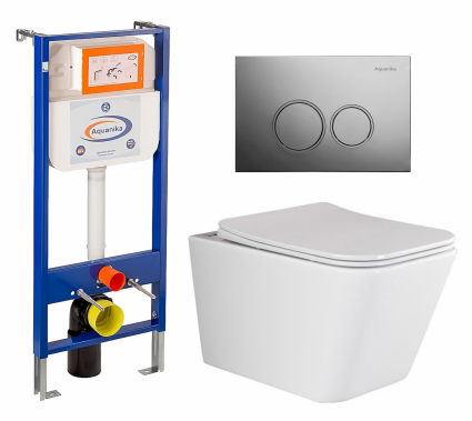 Комплект 3 в 1 инсталляция Enio Aquanika + Унитаз подвесной Ceramica Nova Metric Rimless CN3007 + кнопка хром круглая