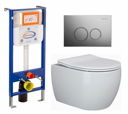 Комплект 3 в 1 инсталляция Enio Aquanika + Унитаз подвесной Ceramica Nova Play CN3001 + кнопка хром круглая