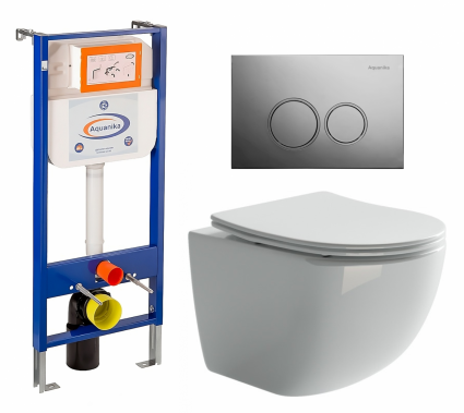 Комплект 3 в 1 инсталляция Enio Aquanika + Унитаз подвесной Ceramica Nova Forma CN3009 + кнопка хром круглая