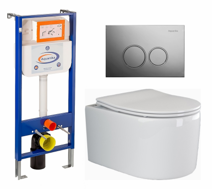 Комплект 3 в 1 инсталляция Enio Aquanika + Унитаз подвесной Ceramica Nova Moments CN3003 + кнопка хром круглая