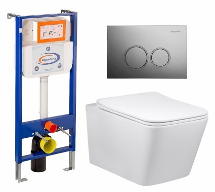 Комплект 3 в 1 инсталляция Enio Aquanika + Унитаз Vincea Q-Line VT1-12 + кнопка хром круглая