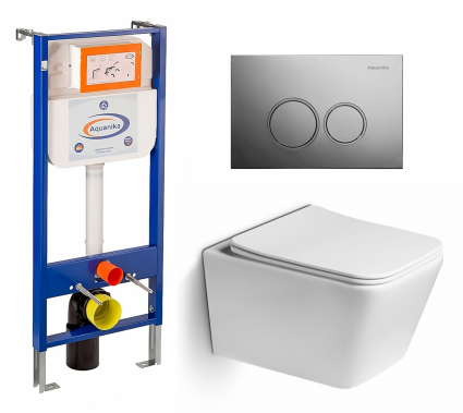Комплект 3 в 1 инсталляция Enio Aquanika + Унитаз подвесной SantiLine SL-5007 + кнопка хром круглая