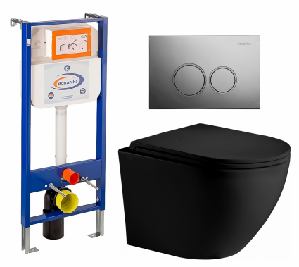 Комплект 3 в 1 инсталляция Enio Aquanika + Унитаз подвесной Weltwasser WW Merzbach 043 MT-BL + кнопка хром круглая