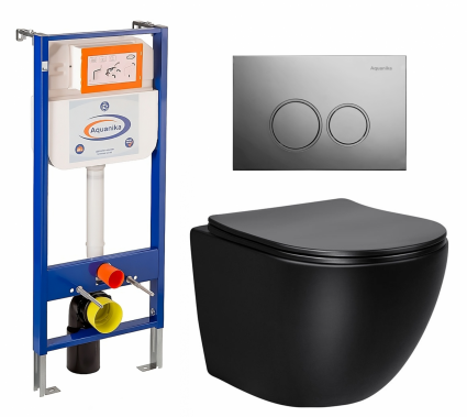 Комплект 3 в 1 инсталляция Enio Aquanika + Унитаз Vincea Globo VT1-14SMB + кнопка хром круглая