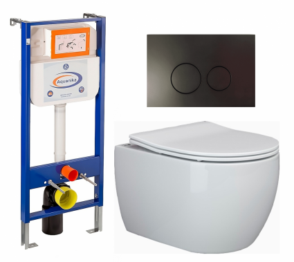 Комплект 3 в 1 инсталляция Enio Aquanika + Унитаз подвесной Ceramica Nova Play CN3001 + кнопка черная матовая круглая