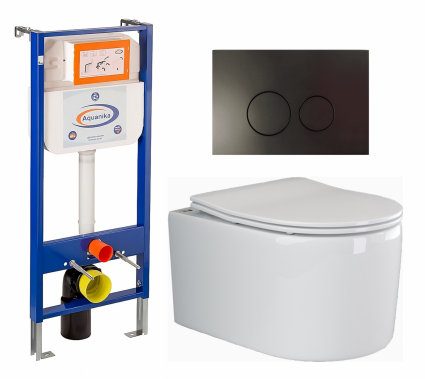 Комплект 3 в 1 инсталляция Enio Aquanika + Унитаз подвесной Ceramica Nova Moments CN3003 + кнопка черная матовая круглая
