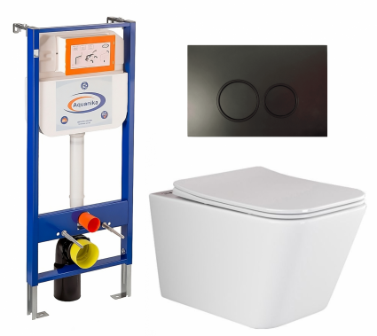 Комплект 3 в 1 инсталляция Enio Aquanika + Унитаз подвесной Ceramica Nova Metric Rimless CN3007 + кнопка черная матовая круглая