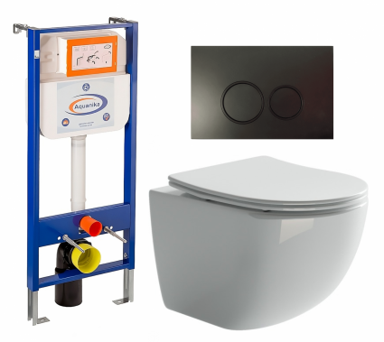 Комплект 3 в 1 инсталляция Enio Aquanika + Унитаз подвесной Ceramica Nova Forma CN3009 + кнопка черная матовая круглая
