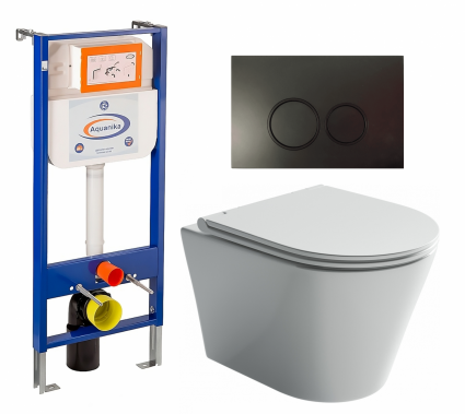 Комплект 3 в 1 инсталляция Enio Aquanika + Унитаз подвесной Ceramica Nova Forma CN3011 + кнопка черная матовая круглая