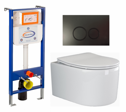 Комплект 3 в 1 инсталляция Enio Aquanika + Унитаз подвесной Ceramica Nova Moments CN3003 + кнопка черная матовая круглая