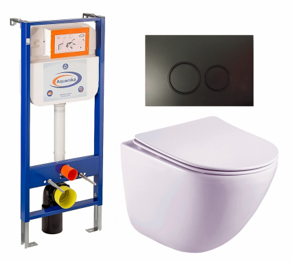 Комплект 3 в 1 инсталляция Enio Aquanika + Унитаз подвесной Esbano Lotus ESUPLOTUW + кнопка черная матовая круглая
