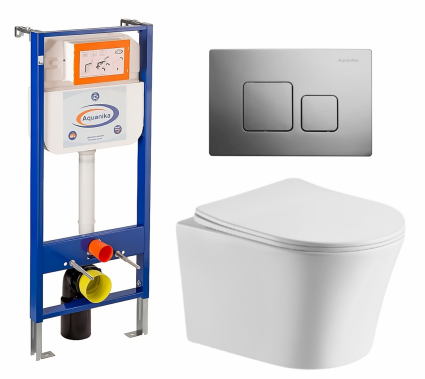 Комплект 3 в 1 инсталляция Enio Aquanika + Подвесной унитаз CeruttiSpa Adige Aria CT7837 + кнопка хром квадратная