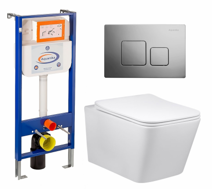 Комплект 3 в 1 инсталляция Enio Aquanika +  Унитаз Vincea Q-Line VT1-12 + кнопка хром квадратная