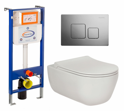 Комплект 3 в 1 инсталляция Enio Aquanika + Унитаз подвесной Berges Wasserhaus Ego XL 082118 + кнопка хром квадратная