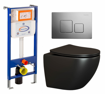 Комплект 3 в 1 инсталляция Enio Aquanika + Унитаз подвесной Ceramica Nova Metropol CN4002MB + кнопка хром квадратная