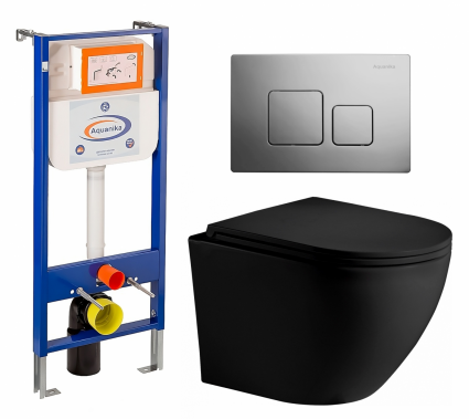 Комплект 3 в 1 инсталляция Enio Aquanika + Унитаз подвесной Weltwasser WW Merzbach 043 MT-BL + кнопка хром квадратная