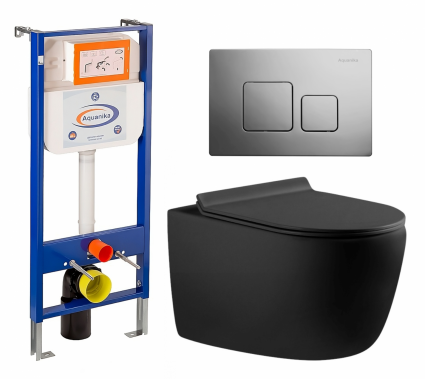 Комплект 3 в 1 инсталляция Enio Aquanika + Унитаз подвесной Aquanet Cetus-BW 287008 + кнопка хром квадратная