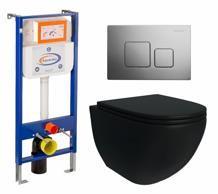 Комплект 3 в 1 инсталляция Enio Aquanika + Унитаз подвесной Enio Unico BL EN4105055 + кнопка хром квадратная