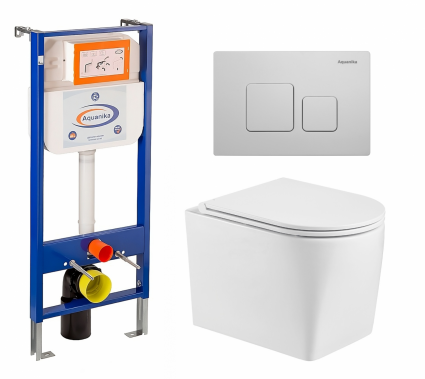 Комплект 3 в 1 инсталляция Enio Aquanika + Унитаз подвесной WeltWasser Nesenbach 004 GL-WT + кнопка белая квадратная