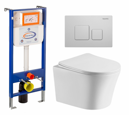 Комплект 3 в 1 инсталляция Enio Aquanika + Подвесной унитаз CeruttiSpa Adige Aria CT7837 + кнопка белая квадратная