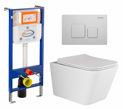 Комплект 3 в 1 инсталляция Enio Aquanika + Унитаз подвесной Ceramica Nova Metric Rimless CN3007 + кнопка белая квадратная