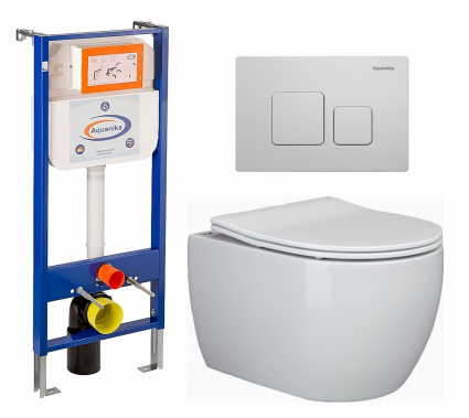 Комплект 3 в 1 инсталляция Enio Aquanika +  Унитаз подвесной Ceramica Nova Play CN3001 + кнопка белая квадратная