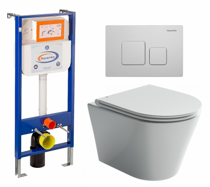 Комплект 3 в 1 инсталляция Enio Aquanika + Унитаз подвесной Ceramica Nova Forma CN3011 + кнопка белая квадратная