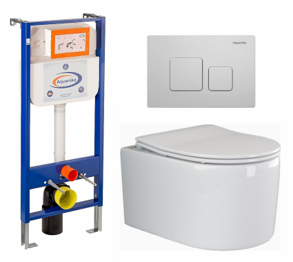 Комплект 3 в 1 инсталляция Enio Aquanika + Унитаз подвесной Ceramica Nova Moments CN3003 + кнопка белая квадратная