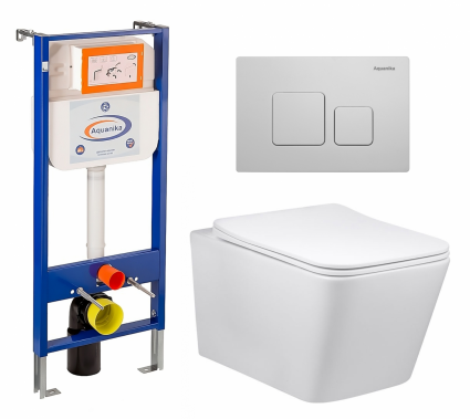Комплект 3 в 1 инсталляция Enio Aquanika + Унитаз Vincea Q-Line VT1-12 + кнопка белая квадратная