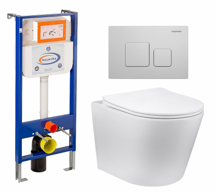 Комплект 3 в 1 инсталляция Enio Aquanika + Унитаз Vincea Piatti VT1-11 + кнопка белая квадратная