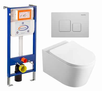 Комплект 3 в 1 инсталляция Enio Aquanika + Унитаз Vincea Cute VT1-24 + кнопка белая квадратная