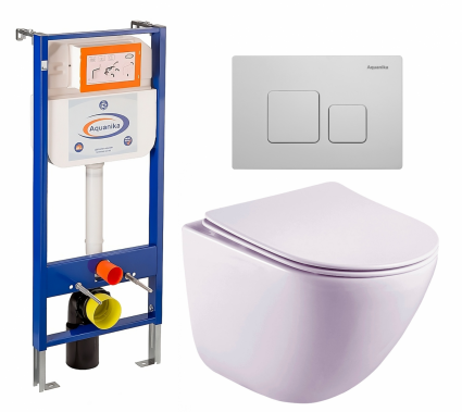 Комплект 3 в 1 инсталляция Enio Aquanika + Унитаз подвесной Esbano Lotus ESUPLOTUW + кнопка белая квадратная