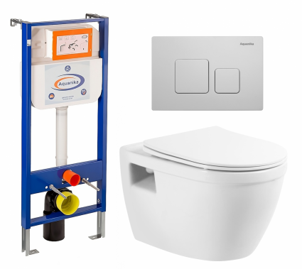 Комплект 3 в 1 инсталляция Enio Aquanika + Унитаз подвесной BelBagno Loto BB070CHR/SC + кнопка белая квадратная