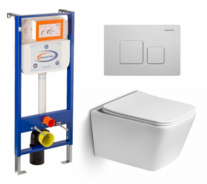 Комплект 3 в 1 инсталляция Enio Aquanika + Унитаз подвесной SantiLine SL-5007 + кнопка белая квадратная