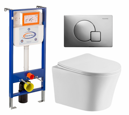 Комплект 3 в 1 инсталляция Enio Aquanika + Подвесной унитаз CeruttiSpa Adige Aria CT7837 + кнопка хром