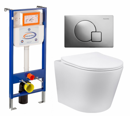 Комплект 3 в 1 инсталляция Enio Aquanika + Унитаз Vincea Piatti VT1-11 + кнопка хром