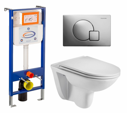 Комплект 3 в 1 инсталляция Enio Aquanika + Подвесной унитаз WeltWasser Baarbach 004 GL-WT + кнопка хром