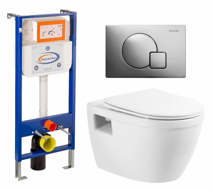 Комплект 3 в 1 инсталляция Enio Aquanika + Унитаз подвесной BelBagno Loto BB070CHR/SC + кнопка хром