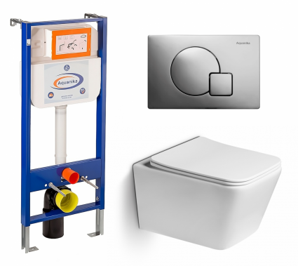 Комплект 3 в 1 инсталляция Enio Aquanika + Унитаз подвесной SantiLine SL-5007 + кнопка хром