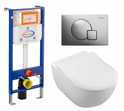 Комплект 3 в 1 инсталляция Enio Aquanika + Унитаз подвесной Villeroy & Boch Subway 2.0 5614R201 + кнопка хром