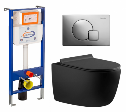 Комплект 3 в 1 инсталляция Enio Aquanika + Унитаз подвесной Aquanet Cetus-BW 287008 + кнопка хром