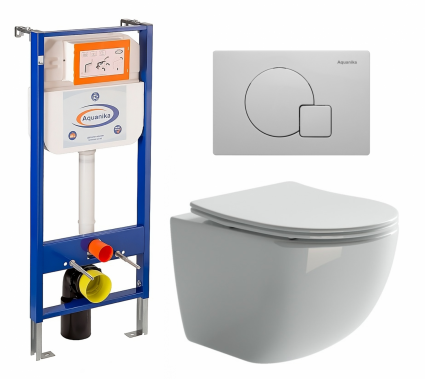 Комплект 3 в 1 инсталляция Enio Aquanika + Унитаз подвесной Ceramica Nova Forma CN3009 + кнопка белая