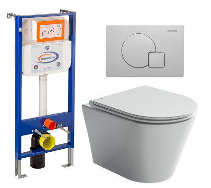 Комплект 3 в 1 инсталляция Enio Aquanika + Унитаз подвесной Ceramica Nova Forma CN3011 + кнопка белая