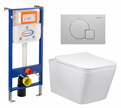 Комплект 3 в 1 инсталляция Enio Aquanika + Унитаз Vincea Q-Line VT1-12 + кнопка белая